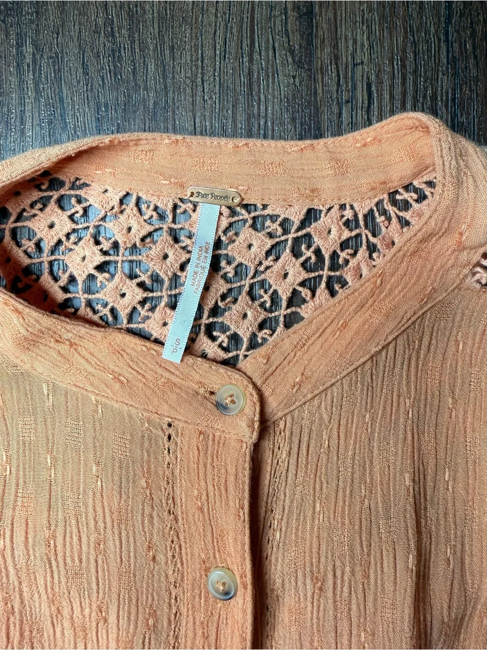 Free People Peach Crochet Lace Back Boho Blouse S